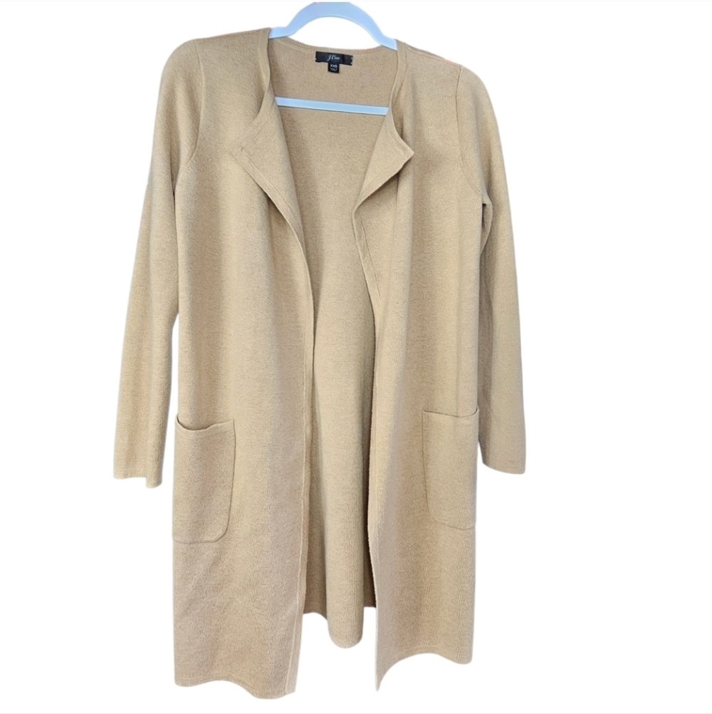 J.CREW Women's Juliette Collarless Wool Blend Khaki Open Cardigan Sweater